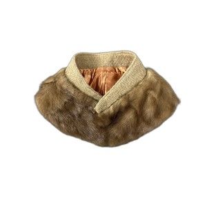 Vintage Stole Genuine Fur Light Brown Collar Scarf 24" Satin Lined Mafia